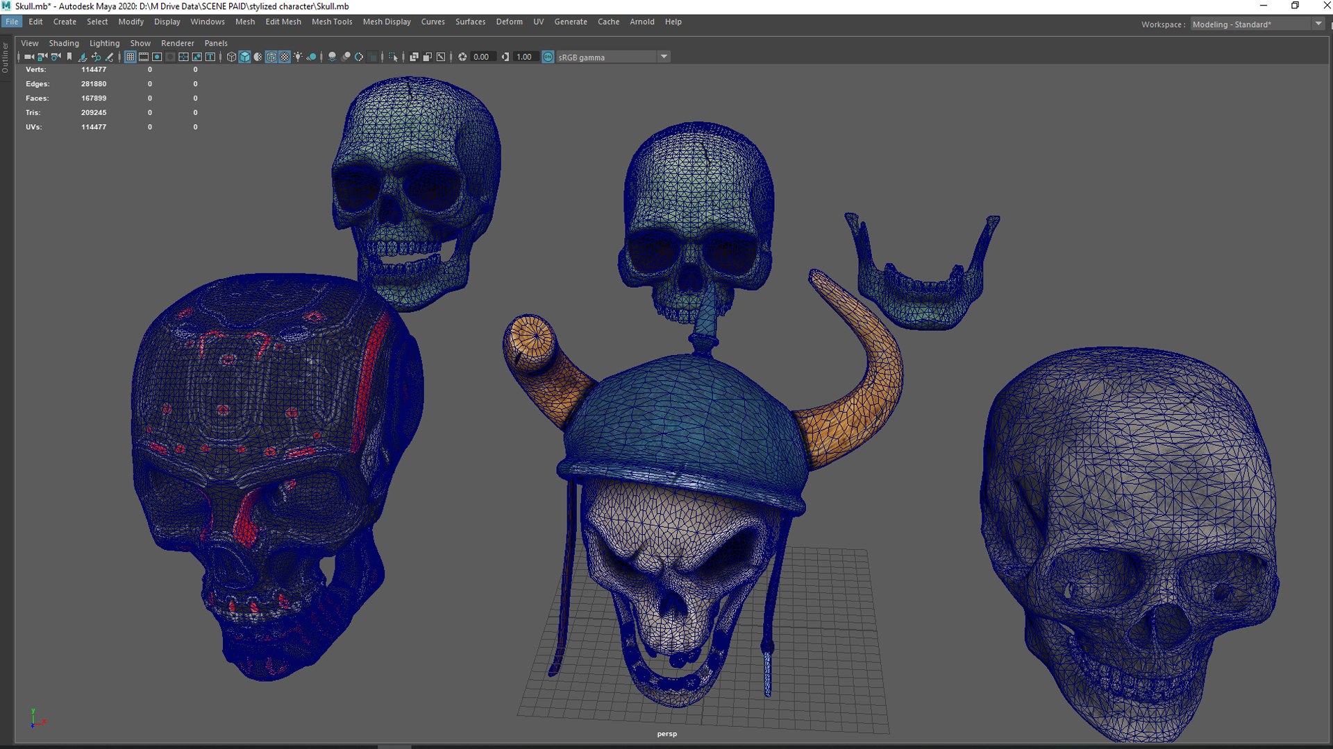 Stylized 3D Skull Collection with Viking Helmet  Cyber Skulls  Game-Ready Models model https://p.turbosquid.com/ts-thumb/hR/xv01CV/Lk/wireframe/jpg/1756312218/1920x1080/fit_q87/ed6bdd47b08c5afb4409ec83b7d30c7c2164a25e/wireframe.jpg