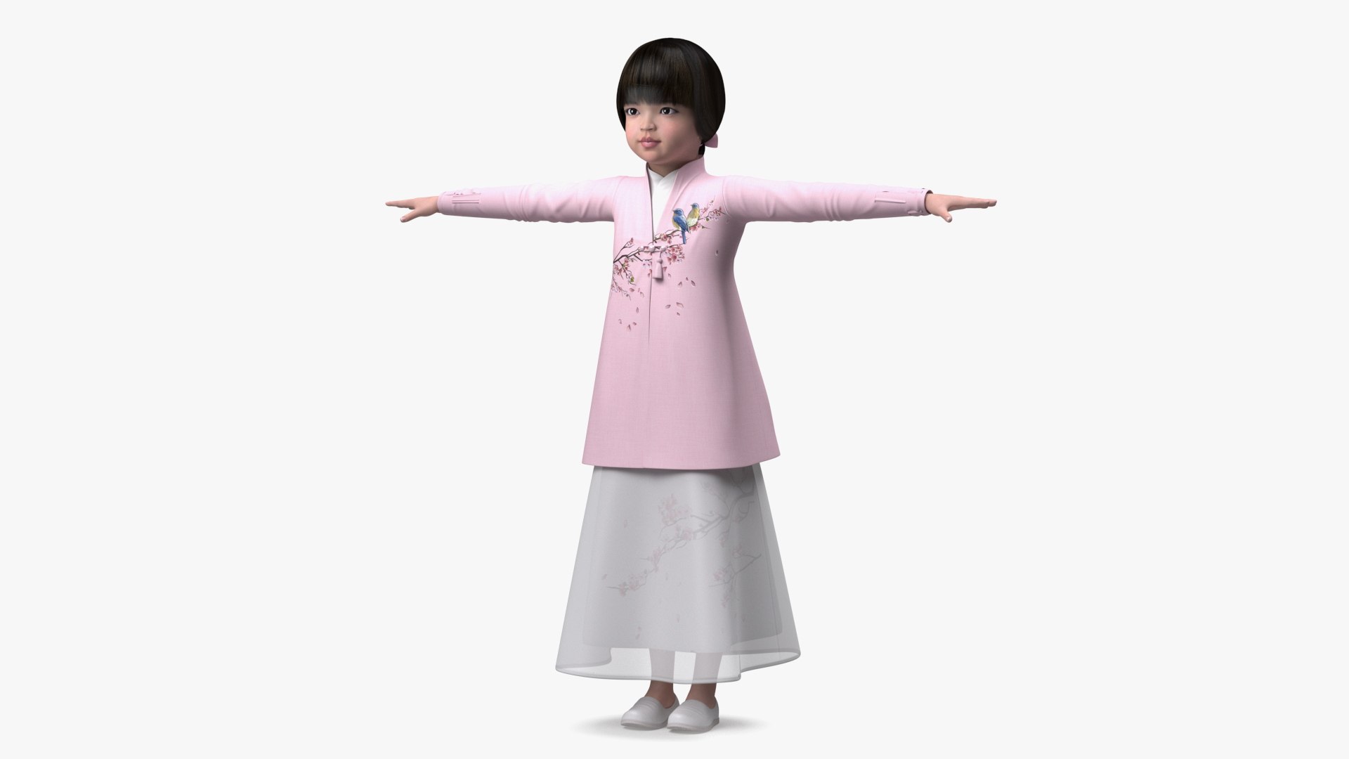 Child Girl from China in Traditional Costume T-Pose 3D model preview