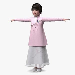 Child Girl from China in Traditional Costume T-Pose
