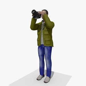 Animated Casual Man Tourist with Camera