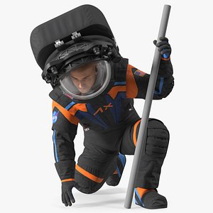3D Next Gen NASA Axiom Spacesuit on Astronaut Crawling Pose Fur