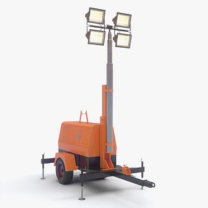 3D PBR Mobile Light Tower Generator B - Orange model