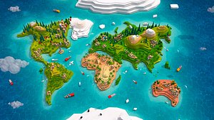 Cartoon Low Poly Earth World Map 2.0