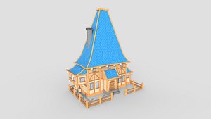 3D Medieval Building A01 Cartoon Blue - Scenery Backdrop House