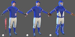 3D baseball players ball