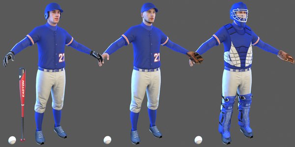 3D baseball players ball