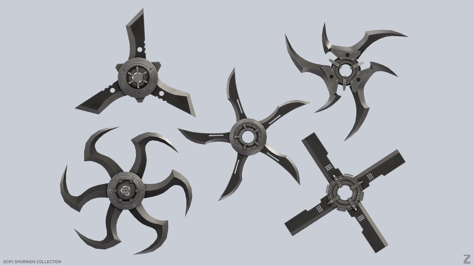 3D model Scifi shuriken collection https://p.turbosquid.com/ts-thumb/hT/gNI1P6/Xh/scifi_shuriken_collection_comp/jpg/1775750879/1920x1080/fit_q87/8d16bf4fe94f5cd9fe67c59207231f702fddb953/scifi_shuriken_collection_comp.jpg