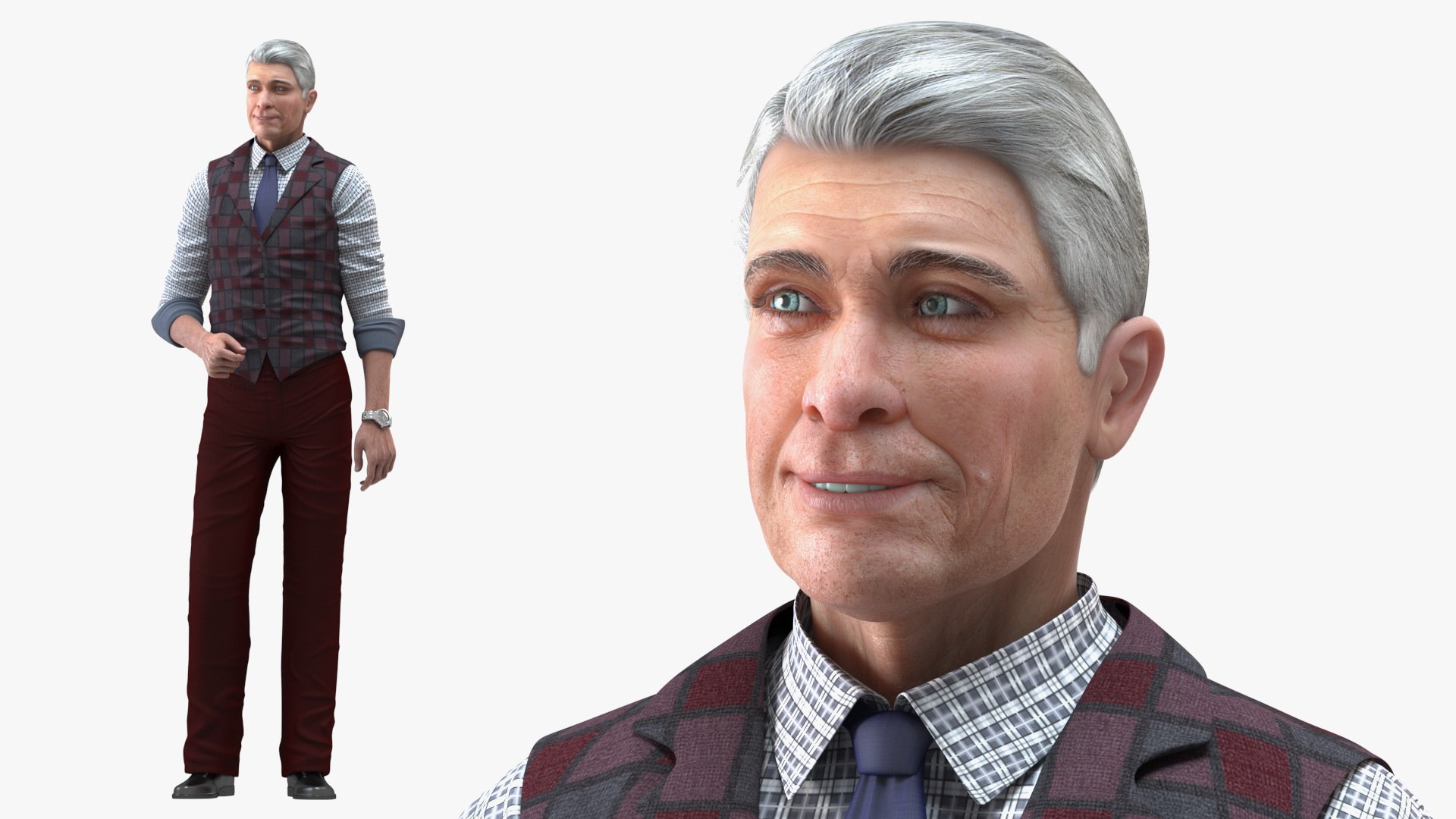 Elderly Man Casual Wear Rigged for Maya 3D model preview