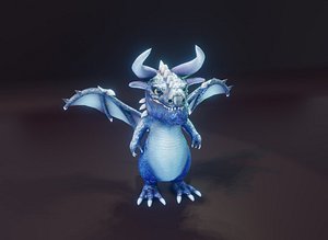 3D Cartoon Sapphire Dragon Animated  Low-poly 3D Model