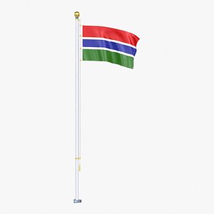 Gambia Flag Stand Pole Animated Loop 3D