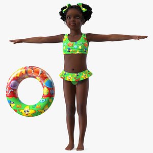 T-Pose Black Girl Child Swimsuit Inflatable Circle 3D model