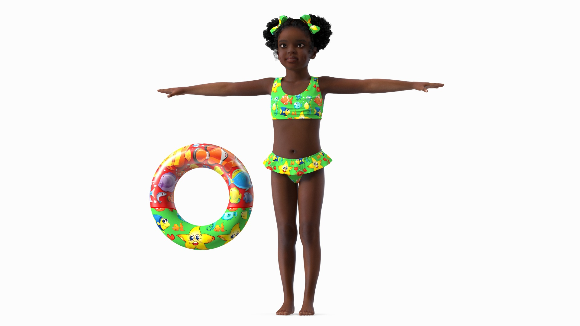 Swimming Inflatable Circle Black Girl Child Swimsuit 3D Model $169
