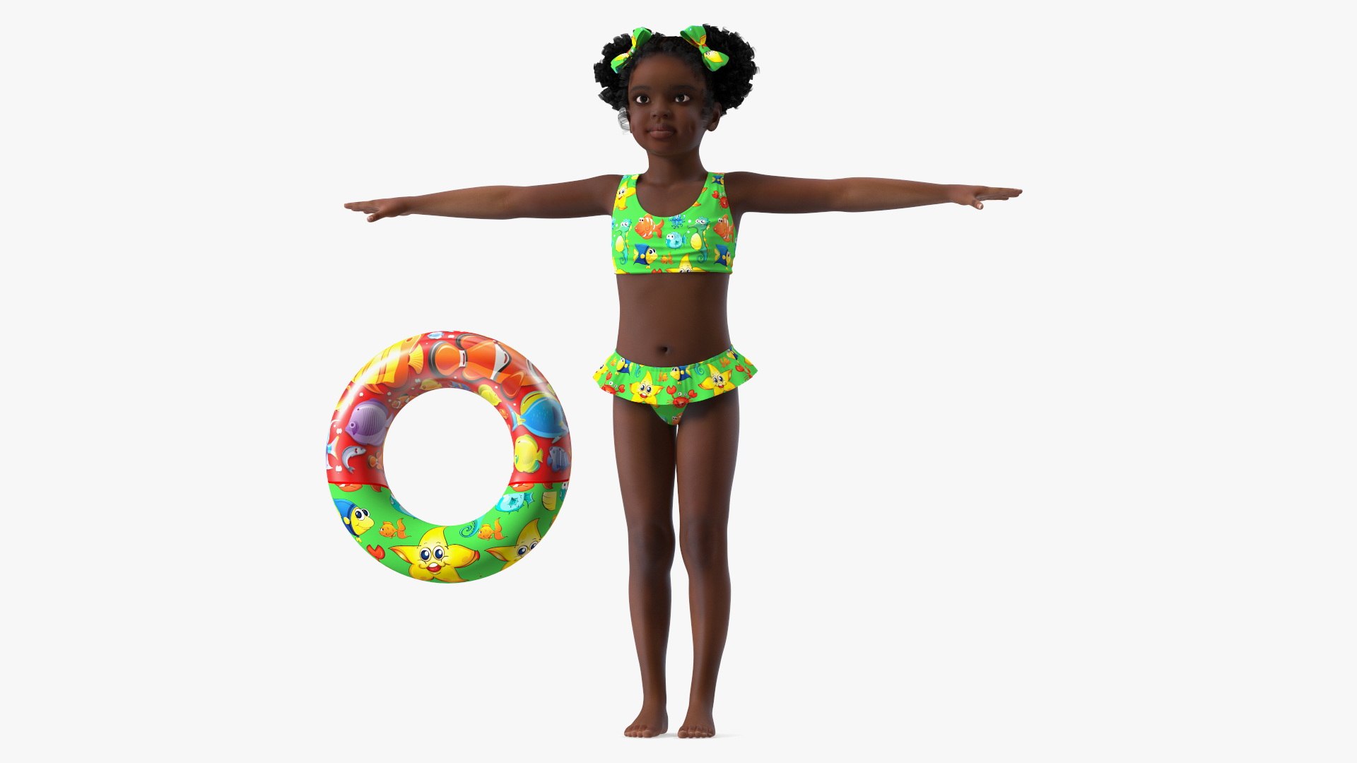 T-Pose Black Girl Child Swimsuit Inflatable Circle 3D model preview