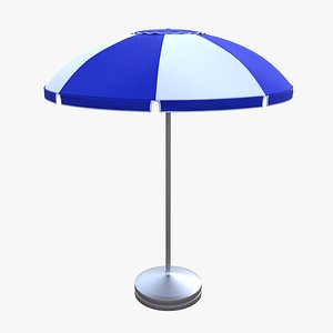 Realistic Beach Umbrella 3D Model Blue White Low Poly PBR Game Ready 3D model