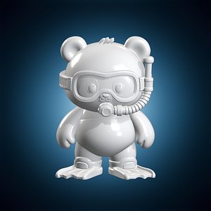 3D Chibi Panda Scuba Diver 3D Print Model model