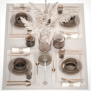 3D Table setting with a bouquet of white pampas grass 18