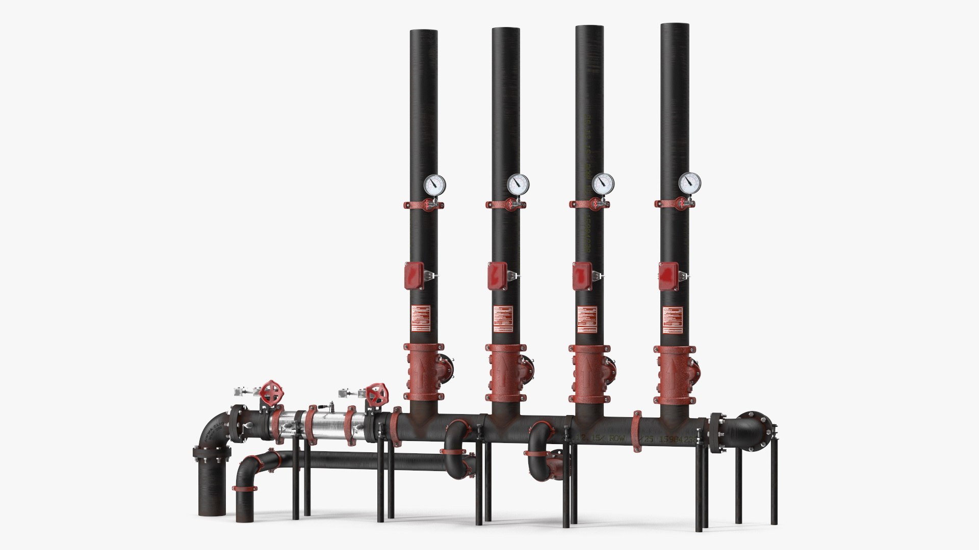 Industrial Multiple Vertical Pipes System 3D model preview
