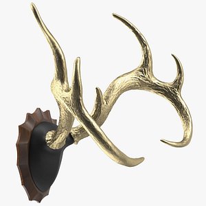3D Gold Plated Stag Antlers on a Wall Mount