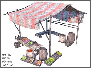 Vegetables Stall, Low Poly, Textured