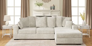 American Simple Living Room with Light Gray L-shaped Fabric Sectional Sofa 3D Interior Scene