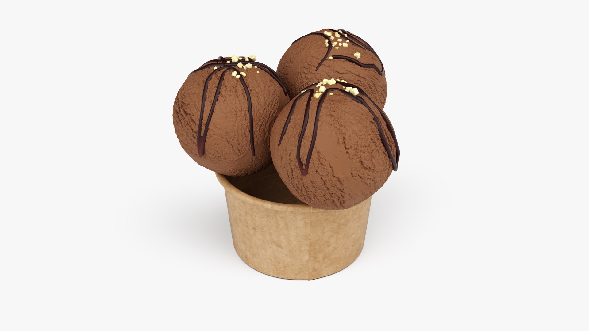 Ice Cream Chocolate Balls with Nuts in Cardboard Cup 3D model preview