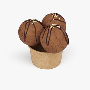 Ice Cream Chocolate Balls with Nuts in Cardboard Cup 3D model
