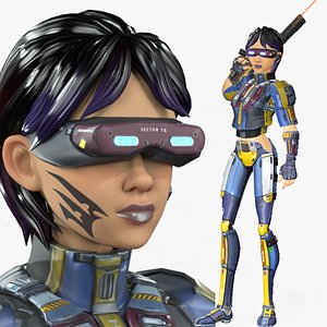 Cartoon 3D Rigged Sci-Fi Blue Fighter Girl-Eilva Character Model 3D model