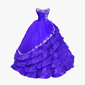 Strapless Ball Gown with Ruffles 3D model