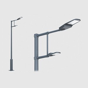 3D Modern Dual-Arm Street Light Pole