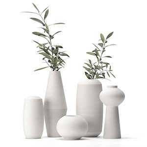 Olive branches in a vase set1 3D model