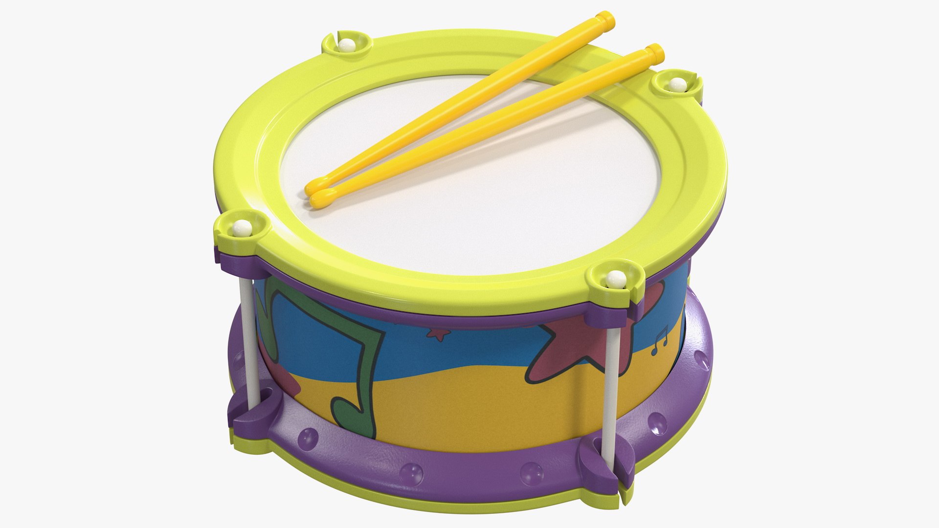 Toy Drum with Drumsticks 3D model preview