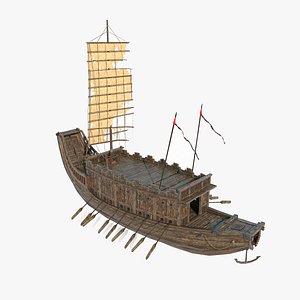 3D model Ancient Asian warships transporting troops