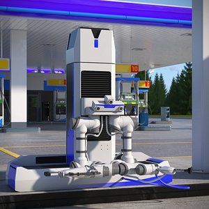 3D model Smart Gas Pumping Robot Blue Housing Rigged for Cinema 4D