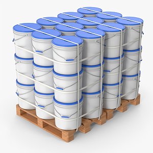Plastic Paint Buckets On Wood Pallets