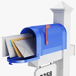 3D Blue Mailbox With Envelopes model