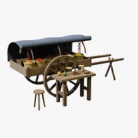 Medieval Merchant Cart Spice Stall - Game Ready PBR