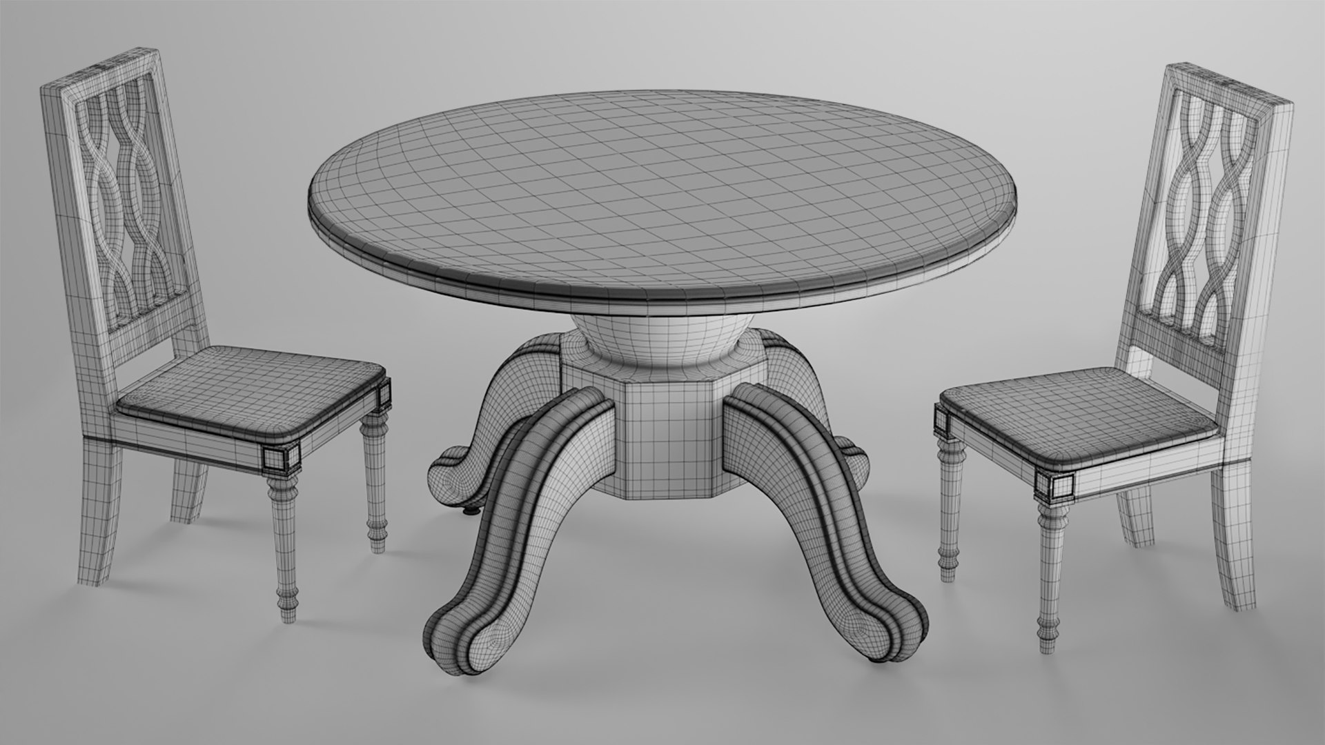 Round Table And A Set Of Chairs Model - TurboSquid 2046762