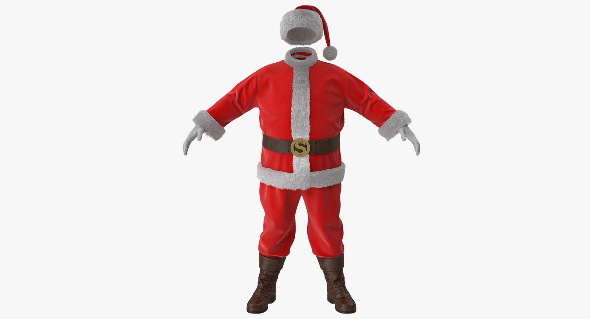 Santa Claus Costume with Fur 3D Model 3D model preview