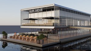 3D Water Pavilions Wood Wharf London with Bar