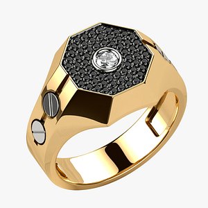 3D Pave Setting Gems Mens Gold Ring
