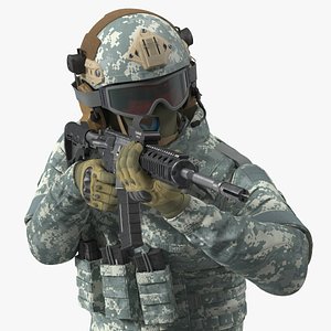 3D Military Soldier in Grey Camo Fur Rigged model