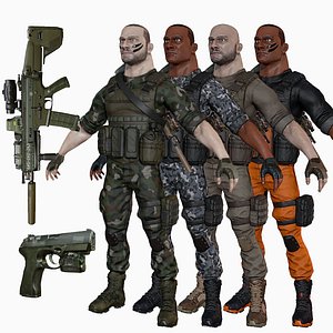 PBR Game Ready Male Soldier with LODs (Several Color Options)