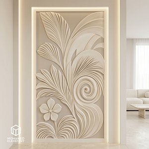 Modern Floral Relief wall decor Relief STL Mural CNC 443