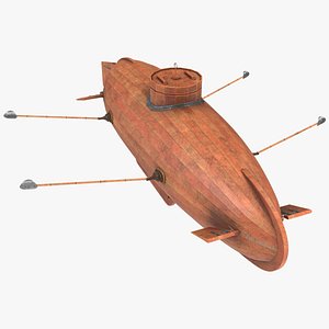 3D Old Wooden Submarine Rigged model