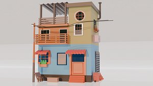 Stylized Low Poly Urban House Cartoon Building  Game Ready 3D Model