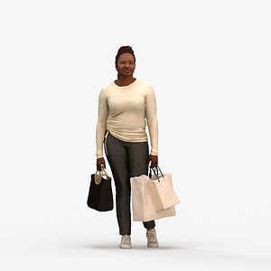00317Theresia007 - Adult Black woman shopping retail space with bag autumn or spring attire model
