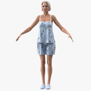 3D model elderly woman pijama rigged