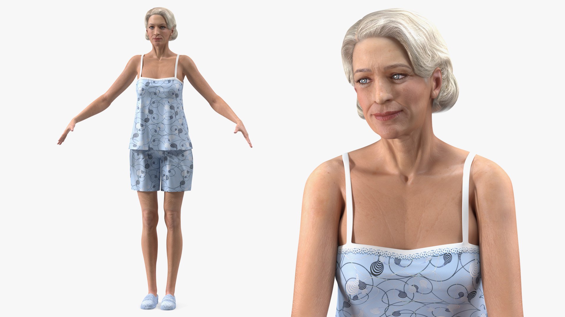 Elderly Woman in Pijama Rigged for Cinema 4D 3D model preview