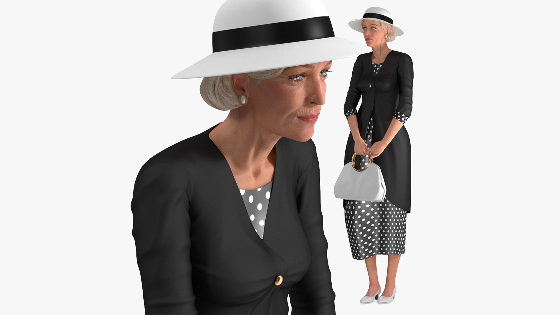 Vintage Fashion Woman with Bag Rigged for Maya