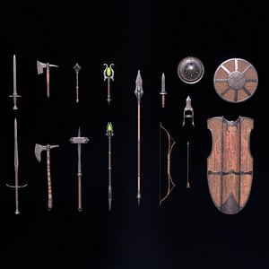Iron weapons fantasy set 3D model
